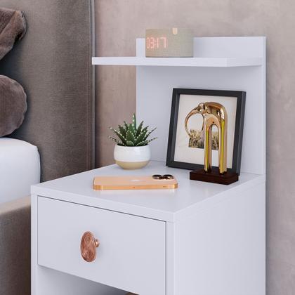 Imagem de Kit 2 Mesa de Cabeceira com puxador retrô Gaveta e prateleira Boss