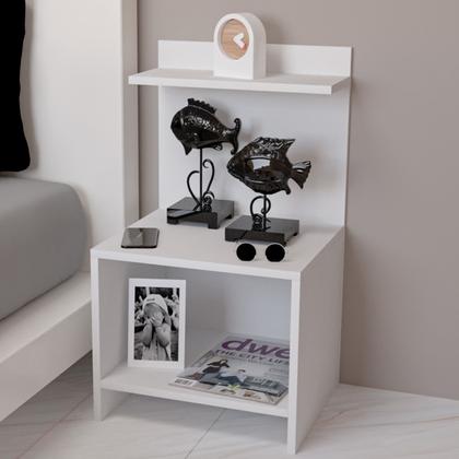 Imagem de Kit 2 Mesa De Cabeceira Compacta Mdf Branco Nicho Fácil Montagem