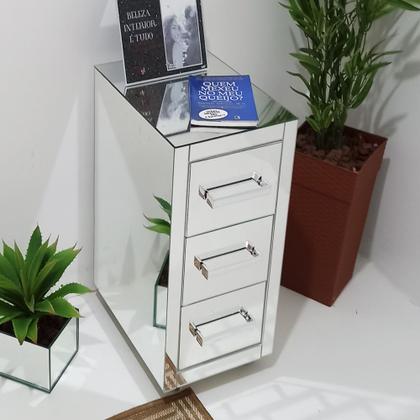 Imagem de Kit 2 Mesa De Cabeceira Espelhada 3 Gavetas Altura 55 Cm Largura 30 Cm Para Quarto Casal Com Rodas