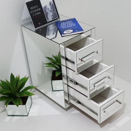 Imagem de Kit 2 Mesa De Cabeceira Espelhada 3 Gavetas Altura 55 Cm Largura 30 Cm Para Quarto Casal Com Rodas