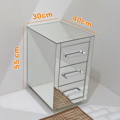 Imagem de Kit 2 Mesa De Cabeceira Espelhada 3 Gavetas Altura 55 Cm Largura 30 Cm Para Quarto Casal Com Rodas