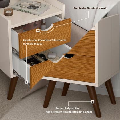 Imagem de Kit 2 Mesa de Cabeceira Juma 2 Gavetas e Nicho Pés Retrô