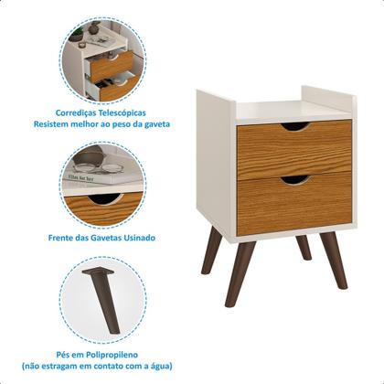 Imagem de Kit 2 Mesa de Cabeceira Juma 2 Gavetas e Nicho Pés Retrô