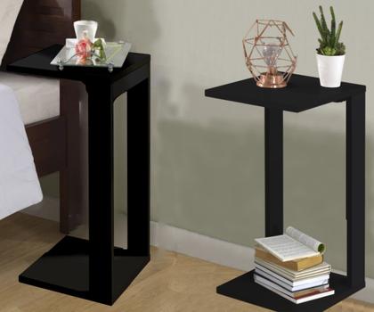 Imagem de Kit 2 Mesa de Cabeceira Madeira MDF Decoração Lateral Preta