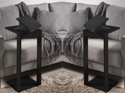 Imagem de Kit 2 Mesa de Cabeceira Madeira MDF Decoração Lateral Preta