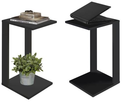 Imagem de Kit 2 Mesa de Cabeceira Madeira MDF Decoração Lateral Preta