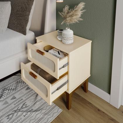 Imagem de kit 2 mesa de cabeceira para quarto cama casal estilo vintage Santorini 45cm com 2 gavetas modernas