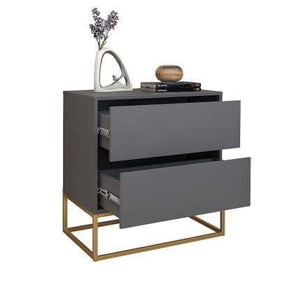 Imagem de kit 2 Mesa de Cabeceira Para Quarto Com 2 Gavetas Eros 45cm Estilo Industrial Base De Ferro Dourado
