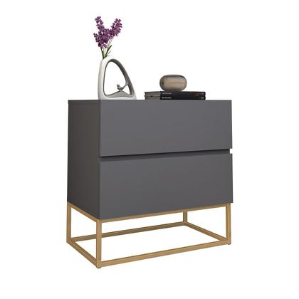 Imagem de kit 2 Mesa de Cabeceira Para Quarto Com 2 Gavetas Eros 45cm Estilo Industrial Base De Ferro Dourado