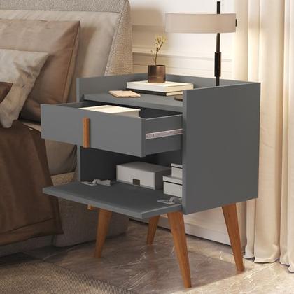 Imagem de Kit 2 Mesa de Cabeceira Pés Palito 1 Gaveta 1 Porta Davi Cor Cinza - Comprar Moveis em Casa