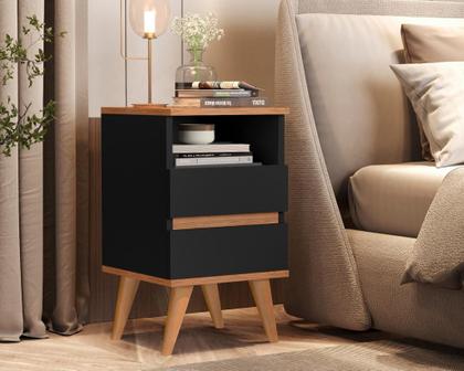 Imagem de Kit 2 Mesa de Cabeceira Quarto Mesinha Apoio Lateral Cama Box Casal Estilo Nicho Decoração Retrô Pop 2 Gavetas