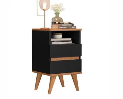 Imagem de Kit 2 Mesa de Cabeceira Quarto Mesinha Apoio Lateral Cama Box Casal Estilo Nicho Decoração Retrô Pop 2 Gavetas