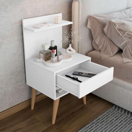 Imagem de kit 2 Mesa De Cabeceira retro Alta 74cm Com 1 Gaveta Nicho Casal Kit 2 Para Cama Box Organizador