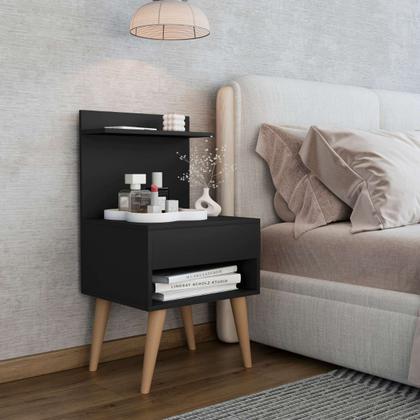 Imagem de kit 2 Mesa De Cabeceira retro Alta 74cm Com 1 Gaveta Nicho Casal Kit 2 Para Cama Box Organizador