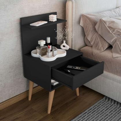 Imagem de kit 2 Mesa De Cabeceira retro Alta 74cm Com 1 Gaveta Nicho Casal Kit 2 Para Cama Box Organizador