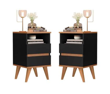 Imagem de Kit 2 Mesa de cabeceira retro pés palitos -POP- com cabeceira 1,40 -Areia-