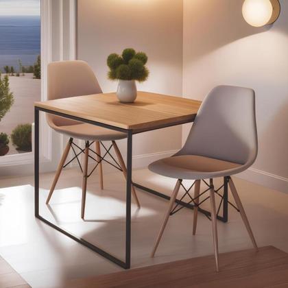 Imagem de Kit 2 Mesa de Jantar Quadrada em Carvalho Amadeirado  Para 4 Pessoas, Estilo Industrial e Sofisticação na Sua Cozinha
