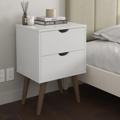 Imagem de Kit 2 Mesas Cabeceira Madri Branco Gavetas Organizadoras Corrediças Metálica Pés Palito Mesinha Lateral Cama Decoração Quarto Luxo
