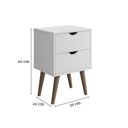 Imagem de Kit 2 Mesas Cabeceira Madri Branco Gavetas Organizadoras Corrediças Metálica Pés Palito Mesinha Lateral Cama Decoração Quarto Luxo