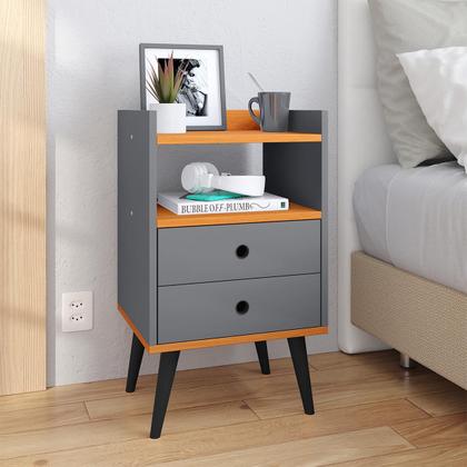 Imagem de Kit 2 Mesas Cabeceira Mesinhas Decorativas Quarto Nicho e 2 Gavetas Retrô Dream Plus-Cinza/Cinamomo