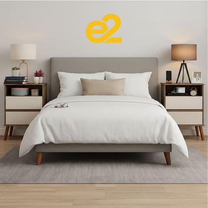 Imagem de Kit 2 Mesas Cabeceira Ônix Gaveta Nicho Estilo Retrô Moderno Quarto Cama Casal Solteiro Canela Off