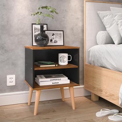 Imagem de Kit 2 Mesas Cabeceira Pés Palito Retrô Nicho Decorativo Prateleira Organizadora Jogo Quarto Completo Mesinha Lateral Cama - RPM Móveis