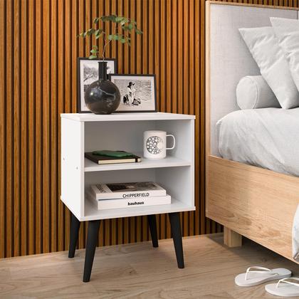 Imagem de Kit 2 Mesas Cabeceira Pés Palito Retrô Nicho Decorativo Prateleira Organizadora Jogo Quarto Completo Mesinha Lateral Cama - RPM Móveis