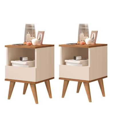 Imagem de Kit 2 Mesas Cabeceira Pix compacta mesinhas com 1 gaveta estilo retrô cama criado para quarto casal solteiro ENVIA SOMENTE 02 KIT