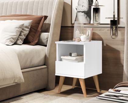 Imagem de Kit 2 Mesas Cabeceira Pix compacta mesinhas com 1 gaveta estilo retrô cama criado para quarto casal solteiro ENVIA SOMENTE 02 KIT