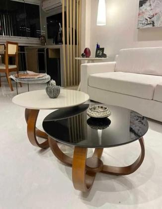 Imagem de Kit 2 Mesas Centro Base Cebola Com Tampo De Vidro Off Com Preto