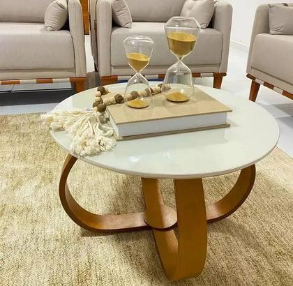 Imagem de Kit 2 Mesas Centro Base Cebola Com Tampo De Vidro Off White 