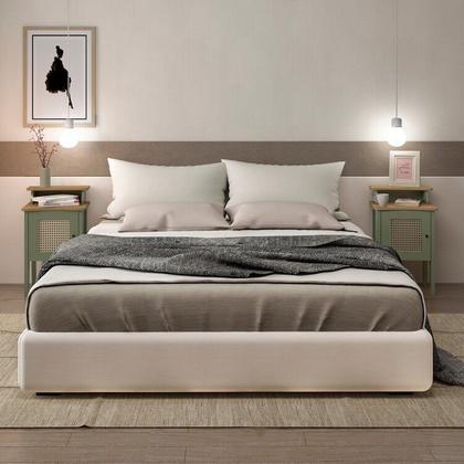 Imagem de Kit 2 Mesas de Cabeceira 100% Mdf Porta Reversível Detalhes Curvos