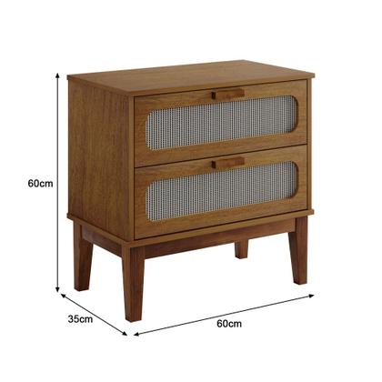 Imagem de Kit 2 Mesas de Cabeceira 2 Gavetas Santorini Amêndoa 60 Cm com Tela Indiana