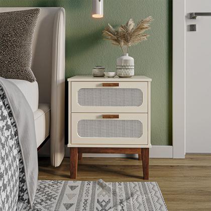 Imagem de Kit 2 Mesas de Cabeceira 2 Gavetas Santorini Off White 45 Cm com Tela Indiana