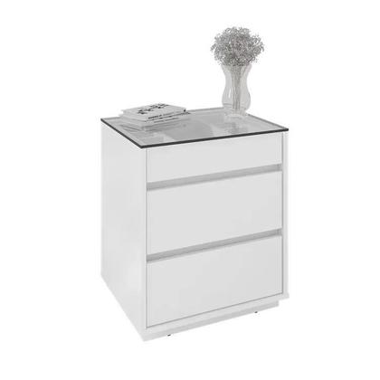 Imagem de Kit 2 Mesas de Cabeceira 3 Gavetas com Organizador Tampo Vidro Belize