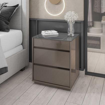 Imagem de Kit 2 Mesas de Cabeceira 3 Gavetas com Organizador Tampo Vidro Belize