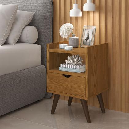 Imagem de  Kit 2 Mesas De Cabeceira Alice com 1 Gaveta Nicho Pés Palito Decoração Quarto 