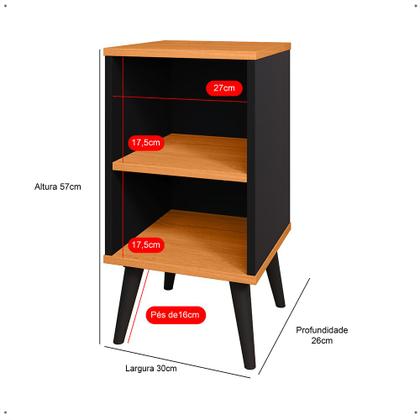 Imagem de Kit 2 Mesas de Cabeceira Charme Retrô Nicho Mesinha Pequena Lateral Cama Box Casal Decoração Quarto - Preto/Cinamomo - RPM