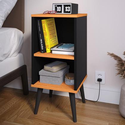Imagem de Kit 2 Mesas de Cabeceira Charme Retrô Nicho Mesinha Pequena Lateral Cama Box Casal Decoração Quarto - Preto/Cinamomo - RPM