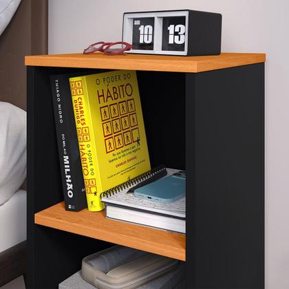 Imagem de Kit 2 Mesas de Cabeceira Charme Retrô Nicho Mesinha Pequena Lateral Cama Box Casal Decoração Quarto - Preto/Cinamomo - RPM