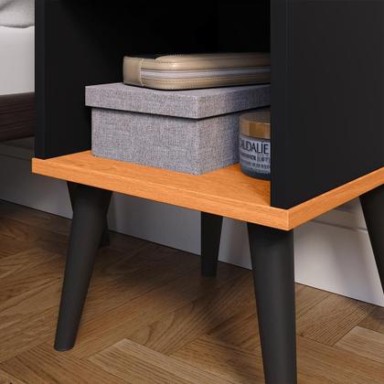 Imagem de Kit 2 Mesas de Cabeceira Charme Retrô Nicho Mesinha Pequena Lateral Cama Box Casal Decoração Quarto - Preto/Cinamomo - RPM