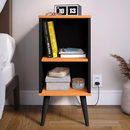 Imagem de Kit 2 Mesas de Cabeceira Charme Retrô Nicho Mesinha Pequena Lateral Cama Box Casal Decoração Quarto - Preto/Cinamomo - RPM