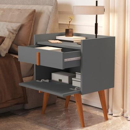 Imagem de Kit 2 Mesas de Cabeceira Darvin 1 Gaveta 1 Porta Pés Palito Onix - JM Casa dos Moveis