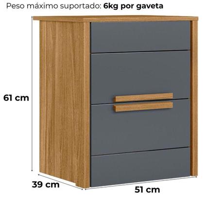 Imagem de Kit 2 Mesas De Cabeceira Dhara 2 Gavetas 51 Cm Freijo Cinza Moval