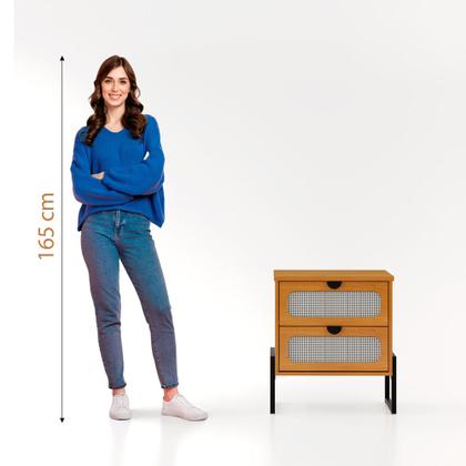 Imagem de Kit 2 Mesas de Cabeceira Estilo Industrial Titanium com Acabamento em Tela Indiana 45cm - Nature / P