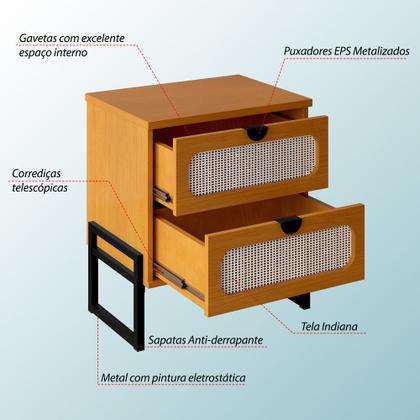 Imagem de Kit 2 Mesas de Cabeceira Estilo Industrial Titanium com Acabamento em Tela Indiana 45cm - Nature / P