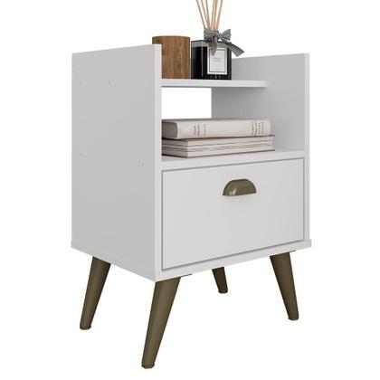 Imagem de Kit 2 Mesas De Cabeceira évora Pé Palito Com Prateleira Branco - M.a