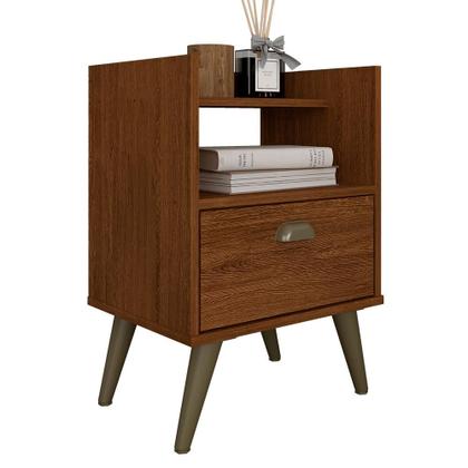 Imagem de Kit 2 Mesas De Cabeceira évora Pé Palito Com Prateleira Freijó - M.a