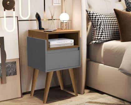 Imagem de Kit 2 Mesas de Cabeceira Evora Pés Palito Onix / Nature - MJM Casa dos Moveis