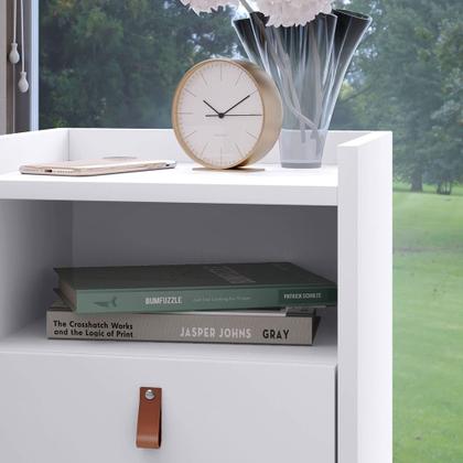 Imagem de Kit 2 Mesas de Cabeceira Jasmine Com Puxador Couro 1 Gaveta Pés Palito - Cores - JM Casa dos Moveis